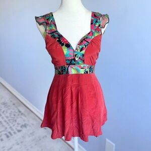 Vintage Y2K Ginger Blu 100% Silk Top